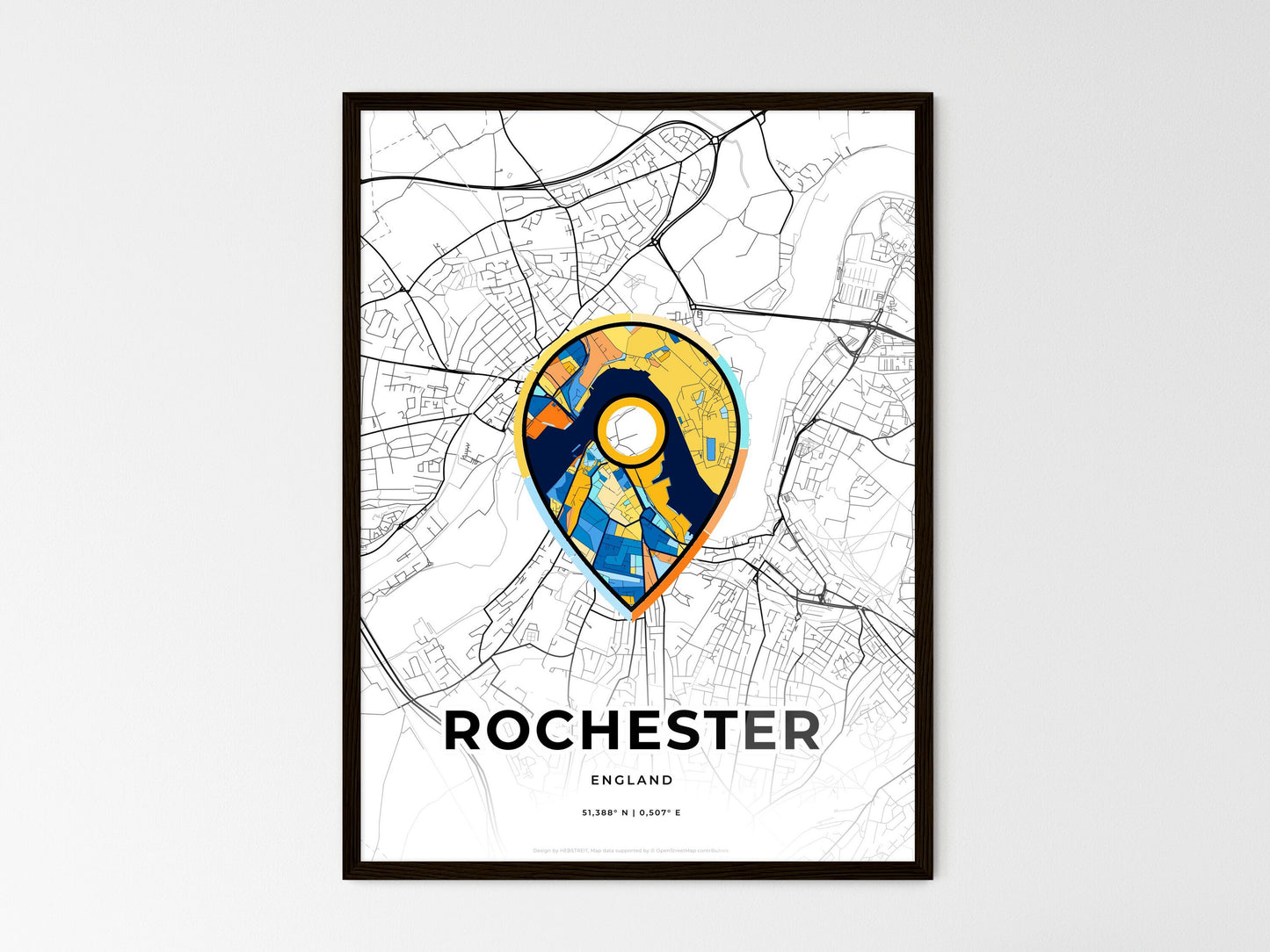 Rochester England wedding art map with pointer icon