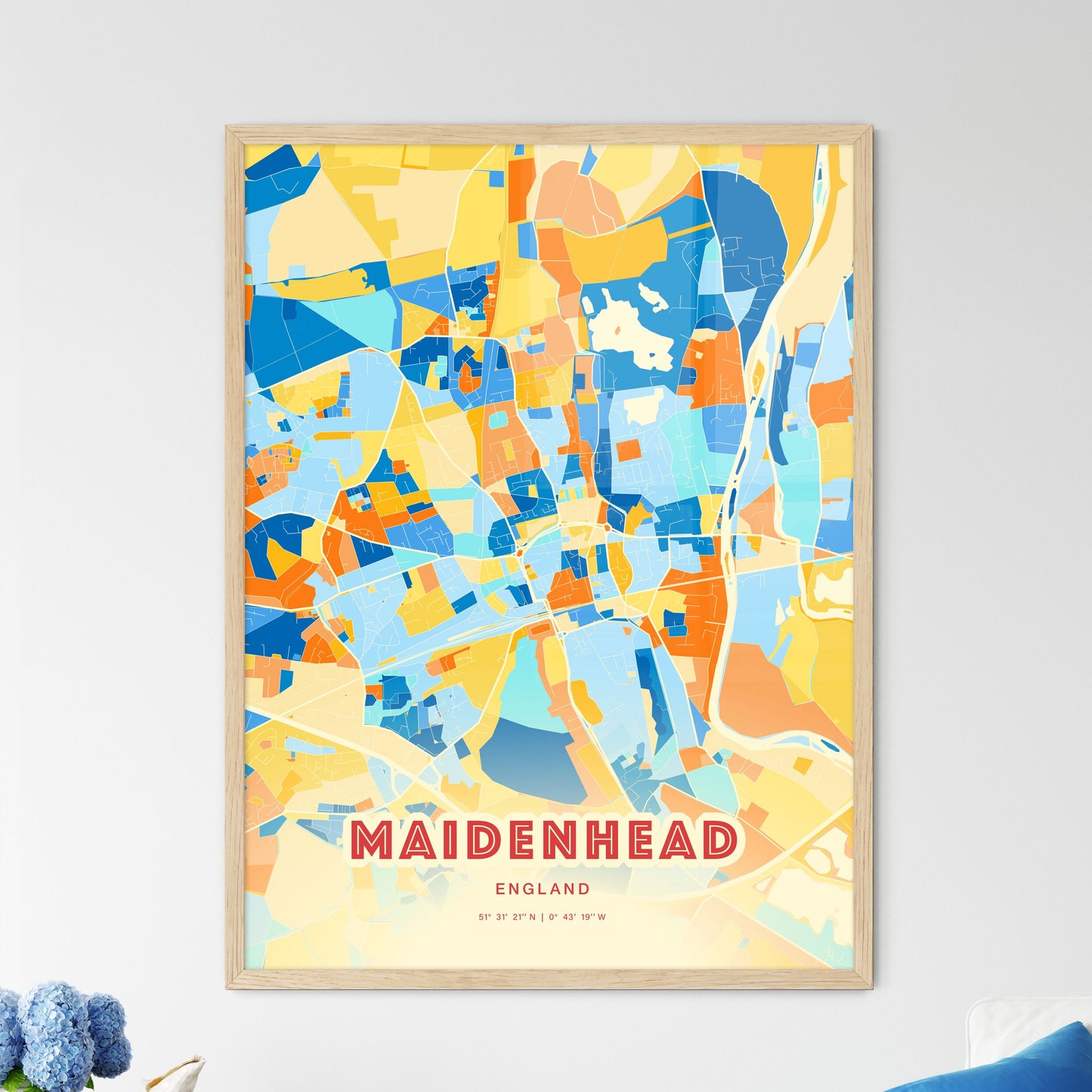 Colorful Maidenhead England Fine Art Map Blue Orange