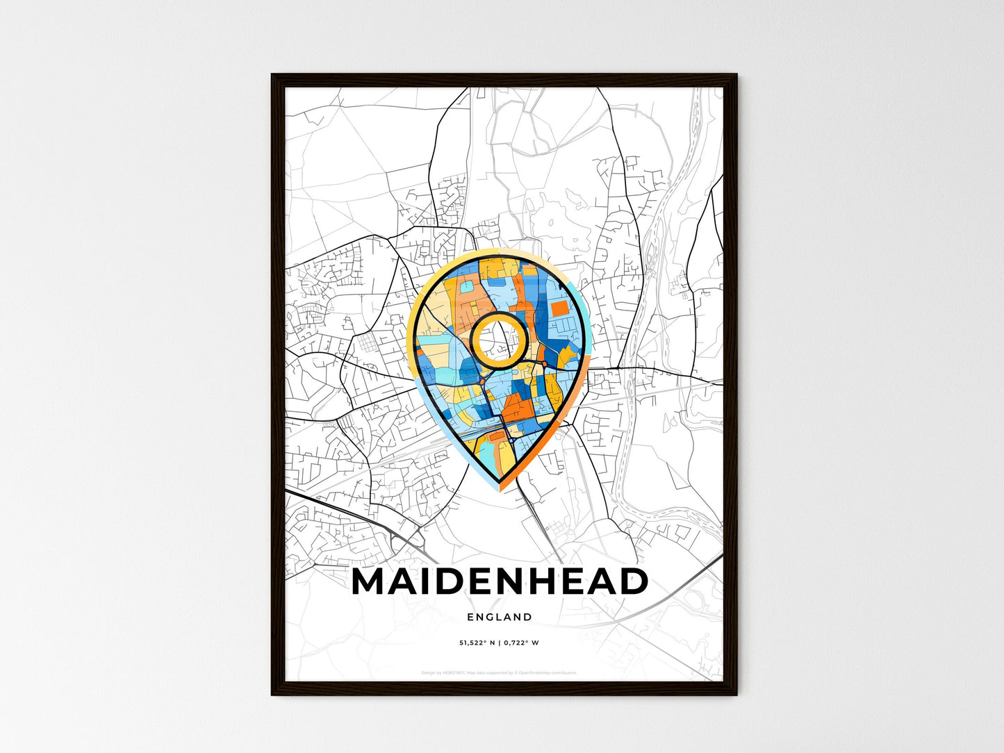 Maidenhead England wedding art map with pointer icon