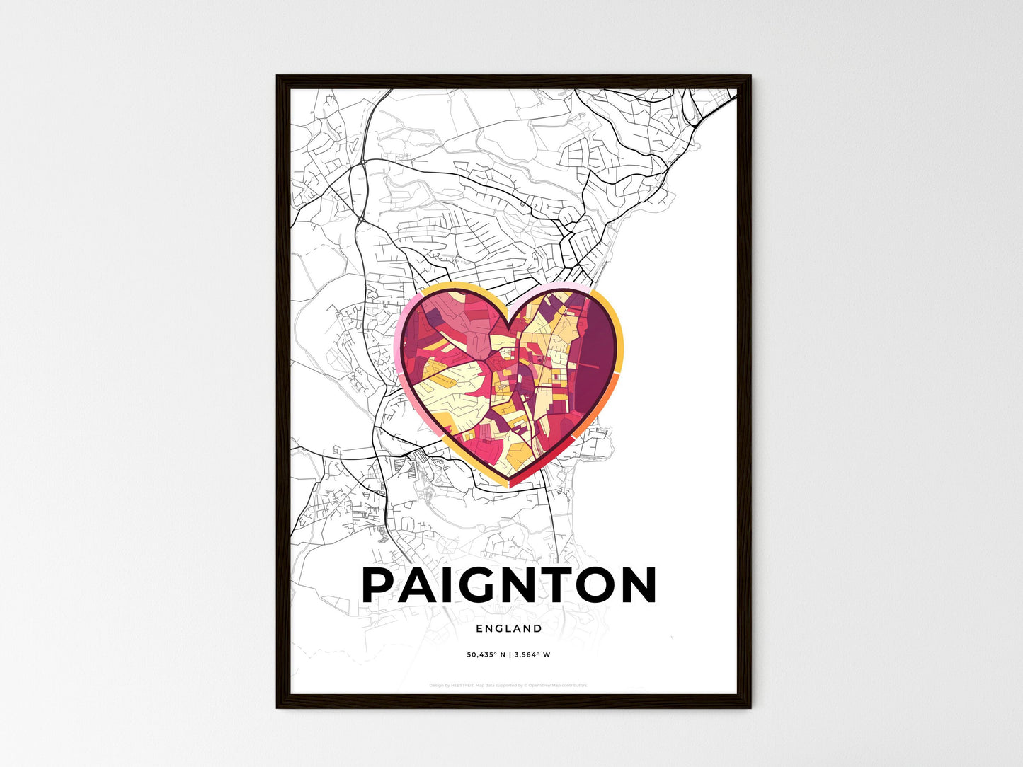 Paignton England wedding art map with heart icon