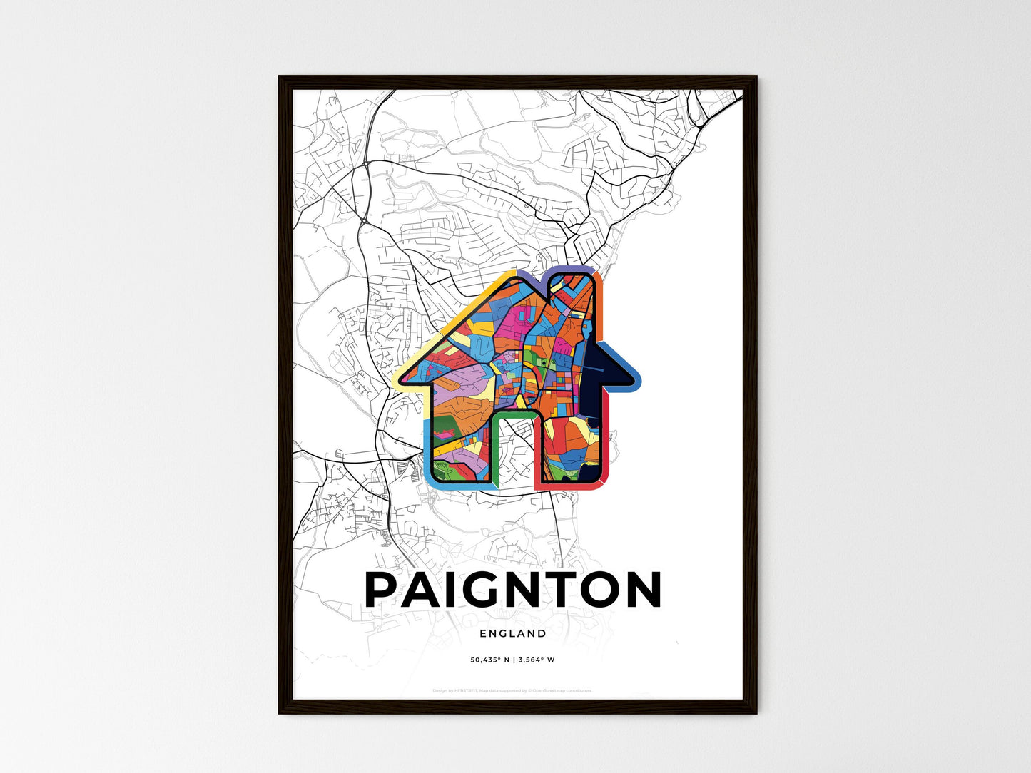 Paignton England wedding art map with home icon