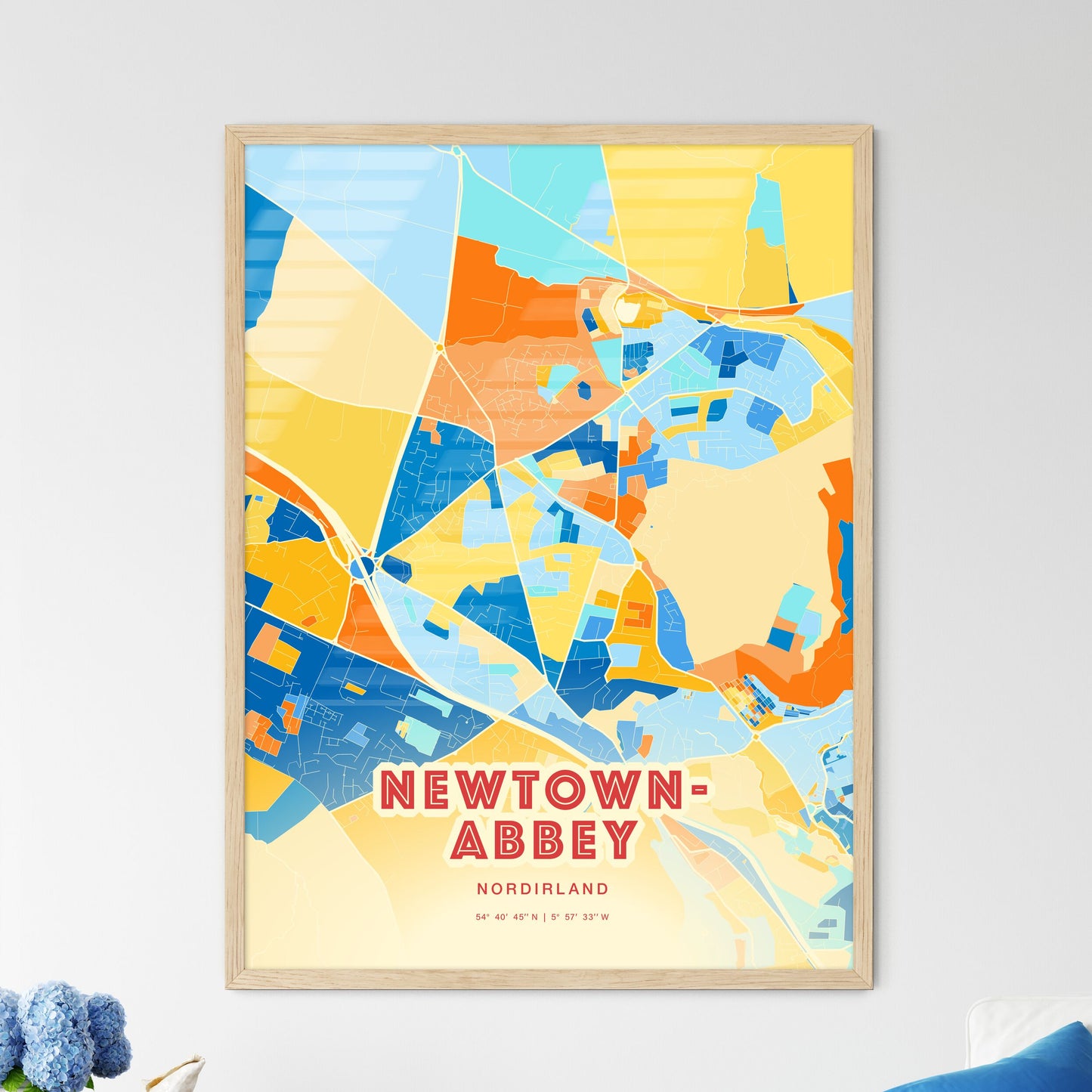 Colorful NEWTOWNABBEY NORTHERN IRELAND Fine Art Map Blue Orange