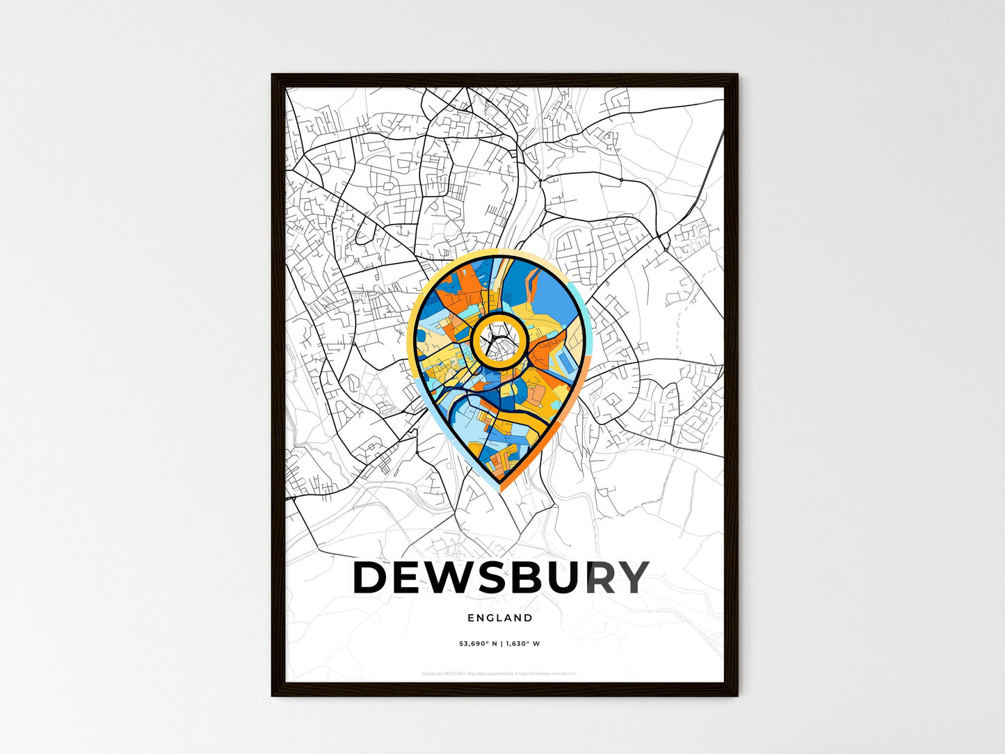 Dewsbury England wedding art map with pointer icon