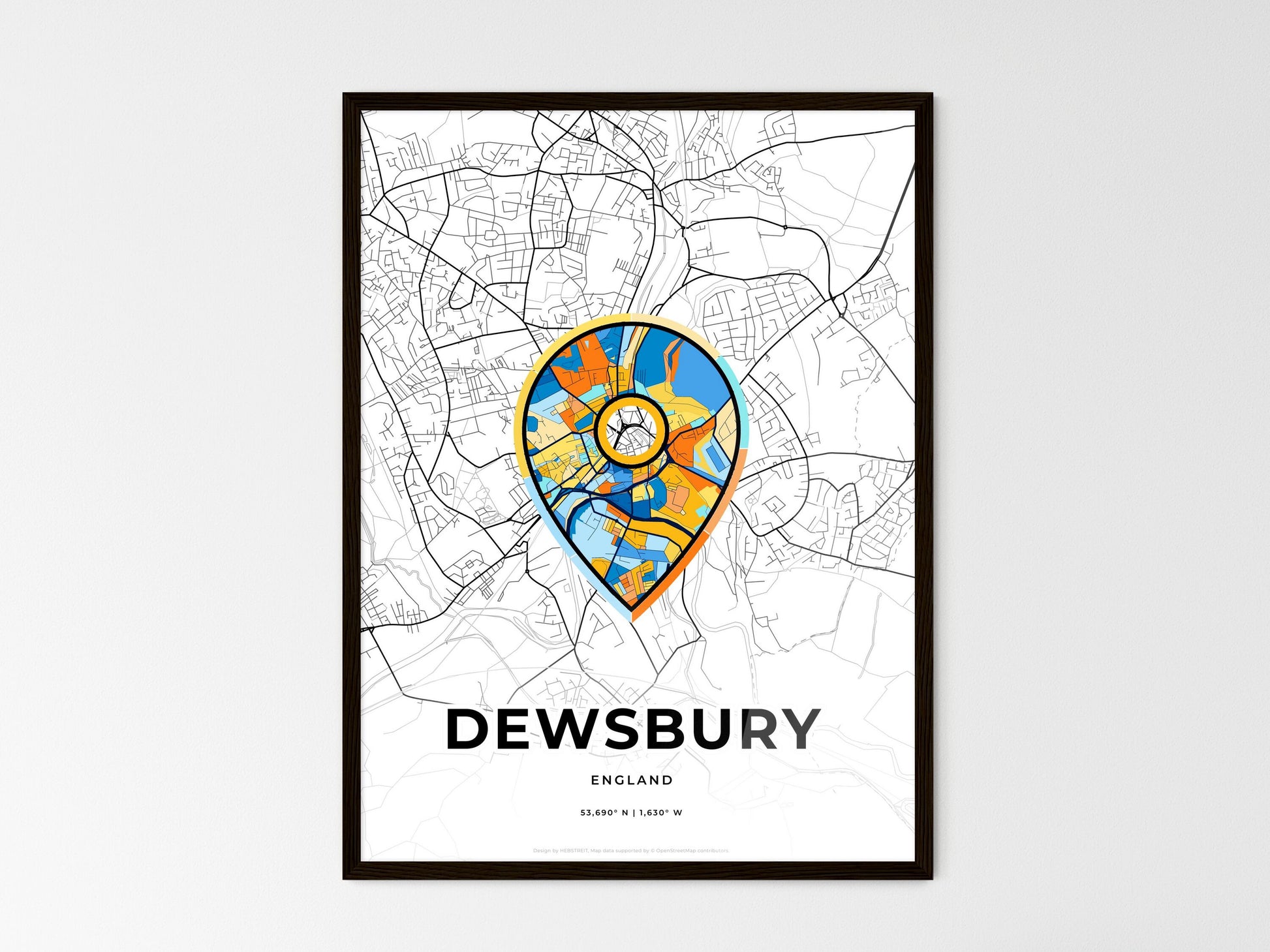 Dewsbury England wedding art map with pointer icon