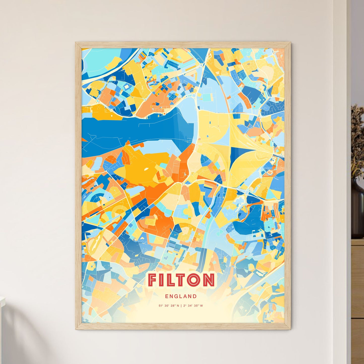 Colorful Filton England Fine Art Map Blue Orange