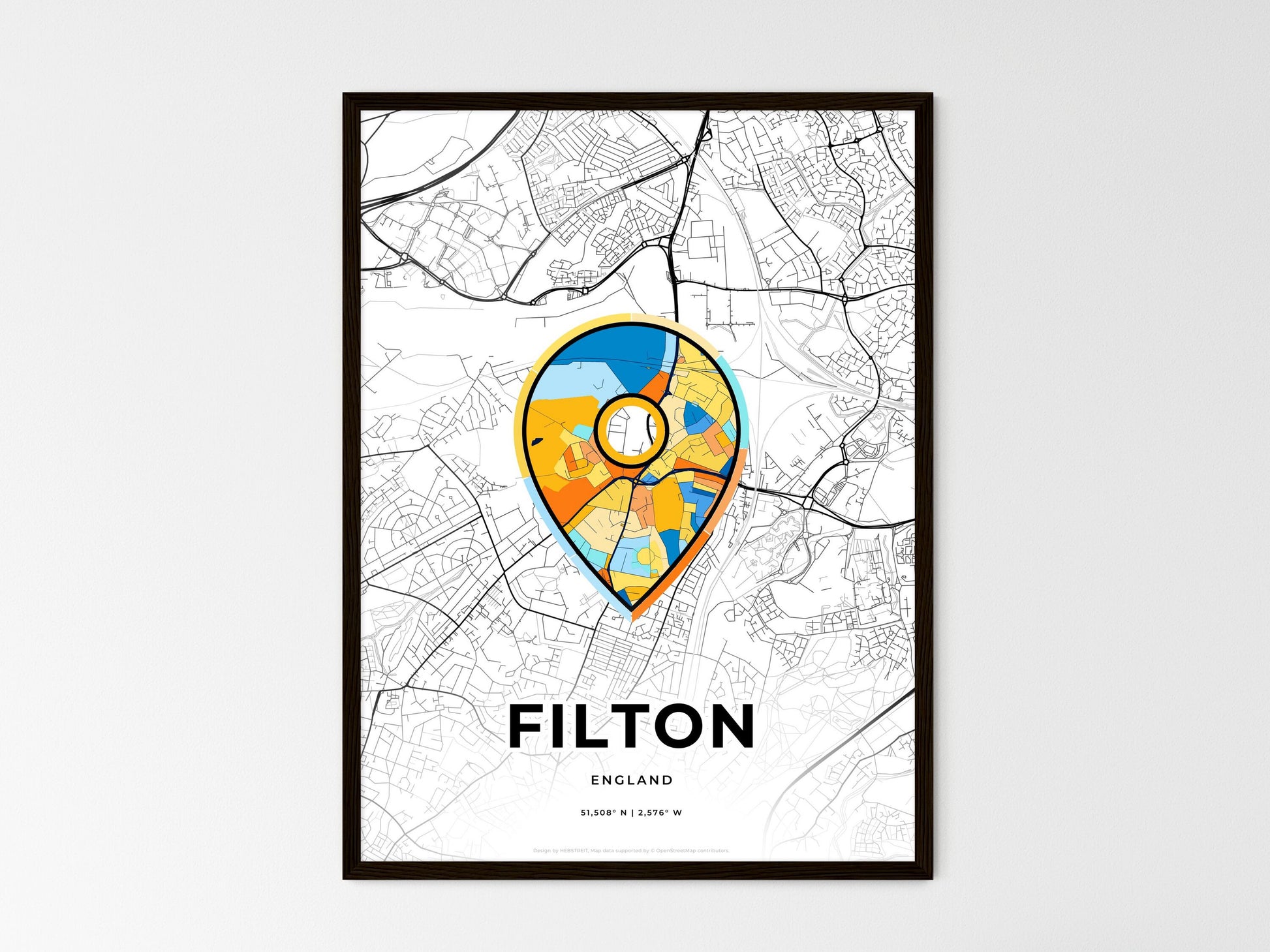 Filton England wedding art map with pointer icon
