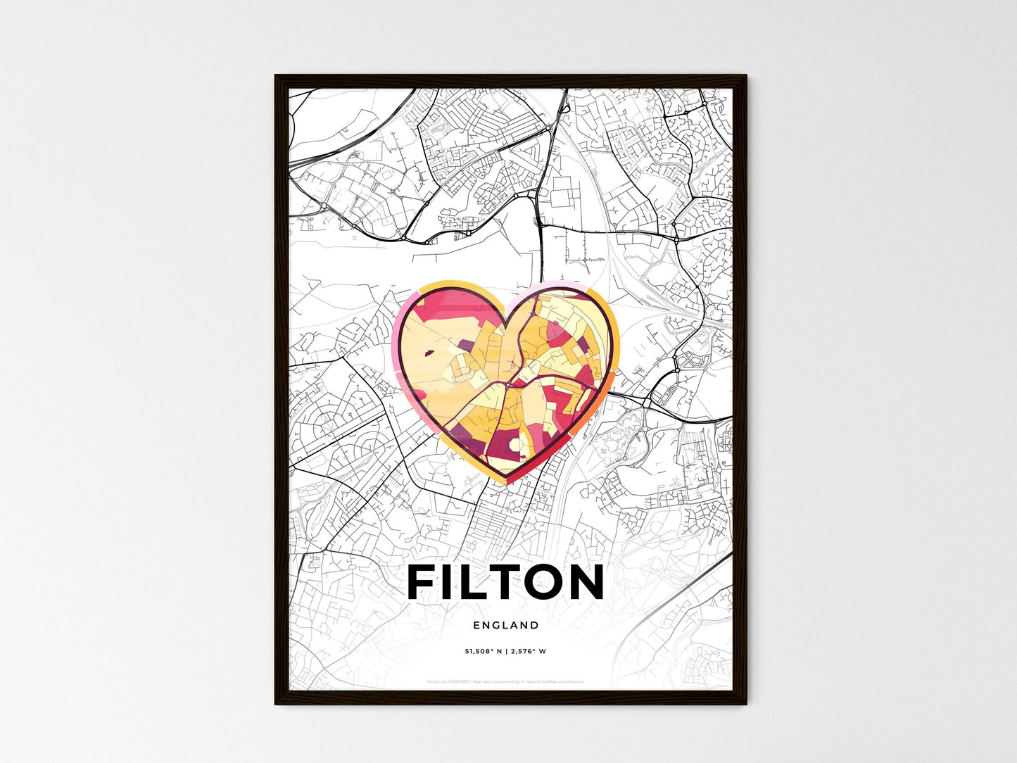 Filton England wedding art map with heart icon
