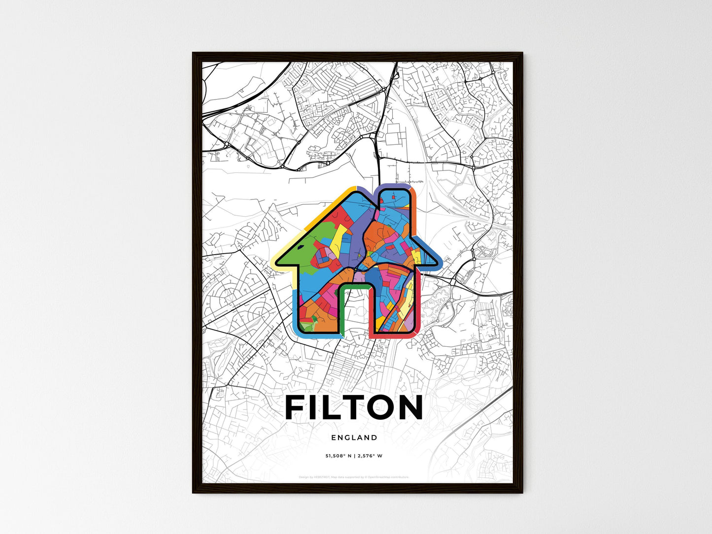 Filton England wedding art map with home icon