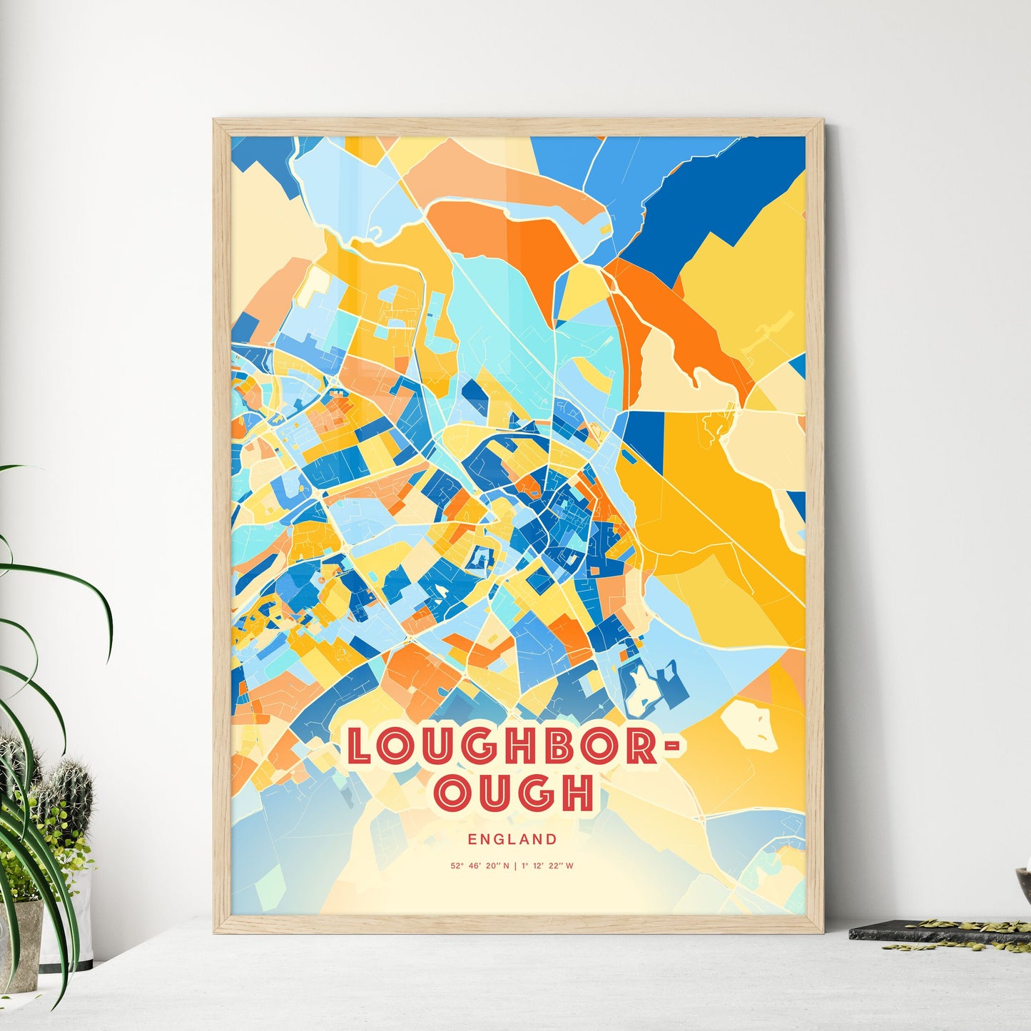 Colorful Loughborough England Fine Art Map Blue Orange