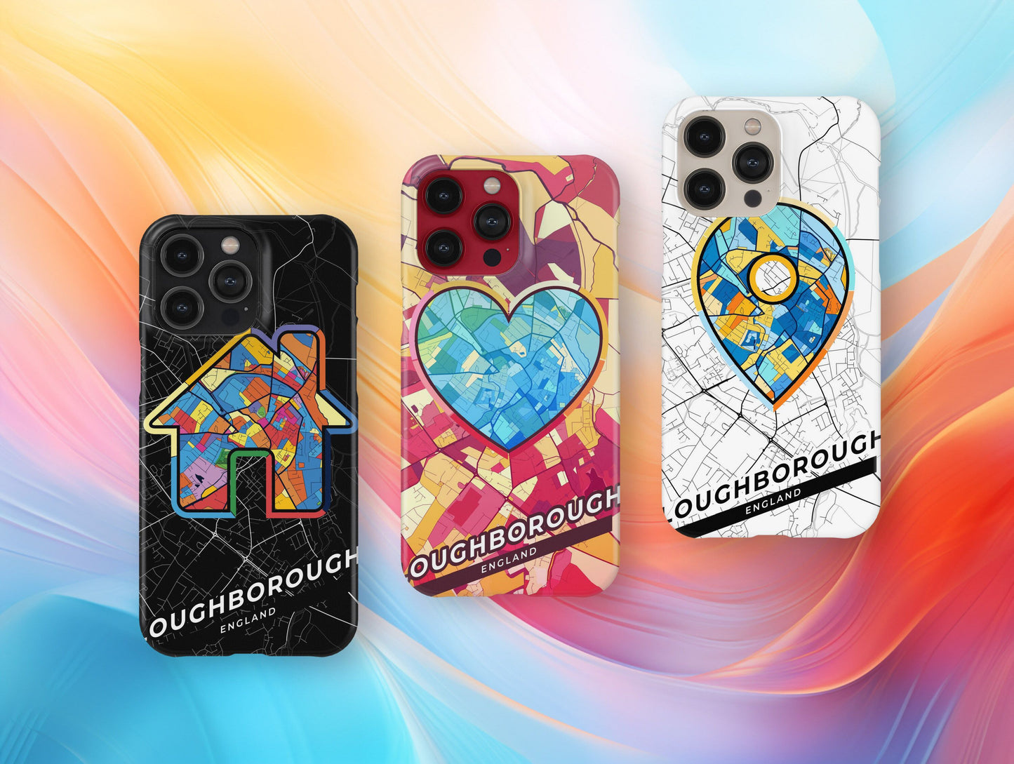 Loughborough England slim phone case with colorful icon. Birthday, wedding or housewarming gift. Couple match cases.