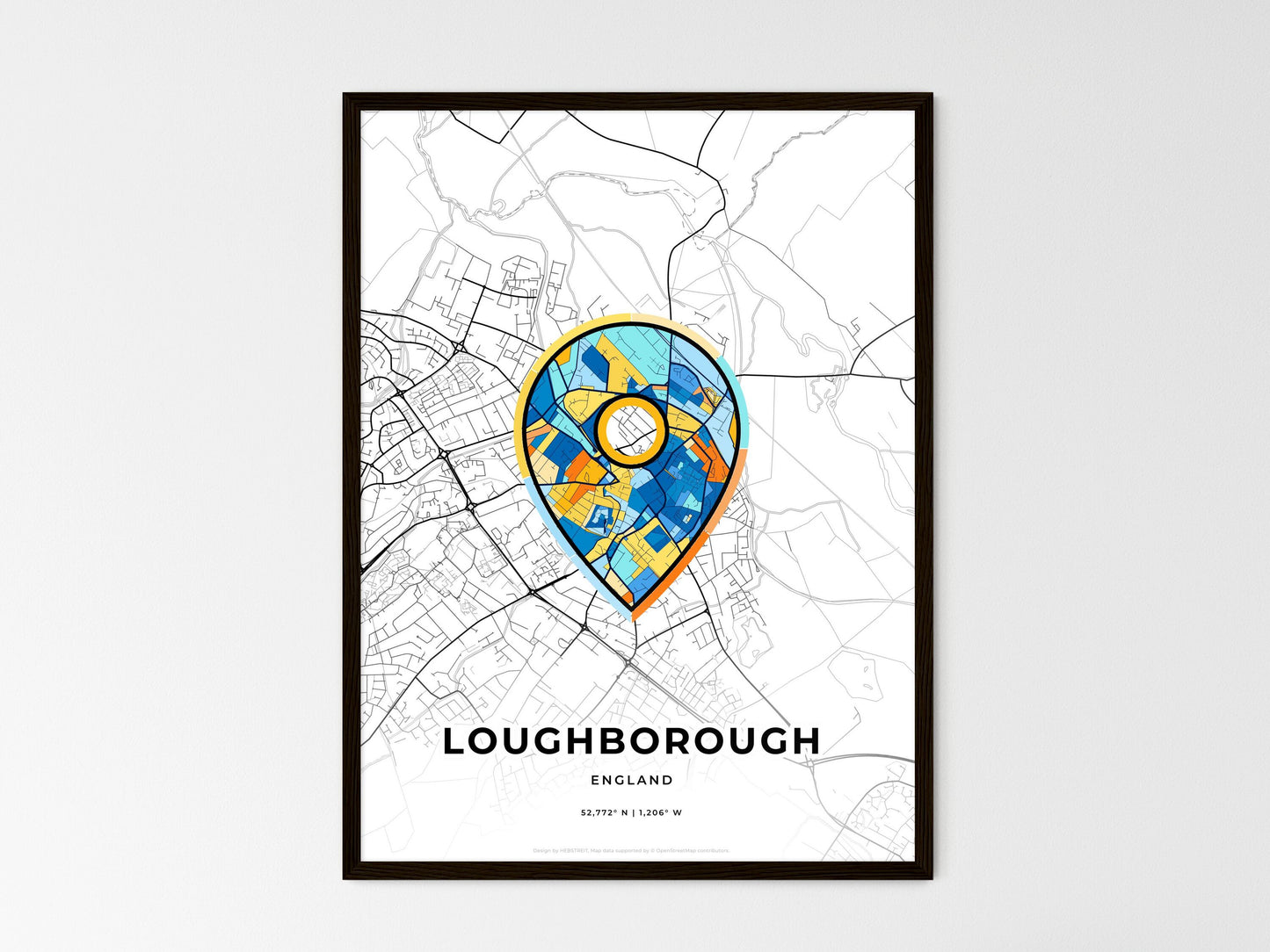 Loughborough England wedding art map with pointer icon