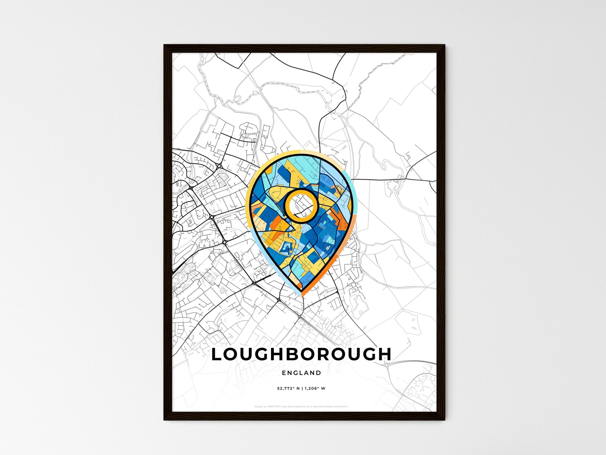 Loughborough England wedding art map with pointer icon