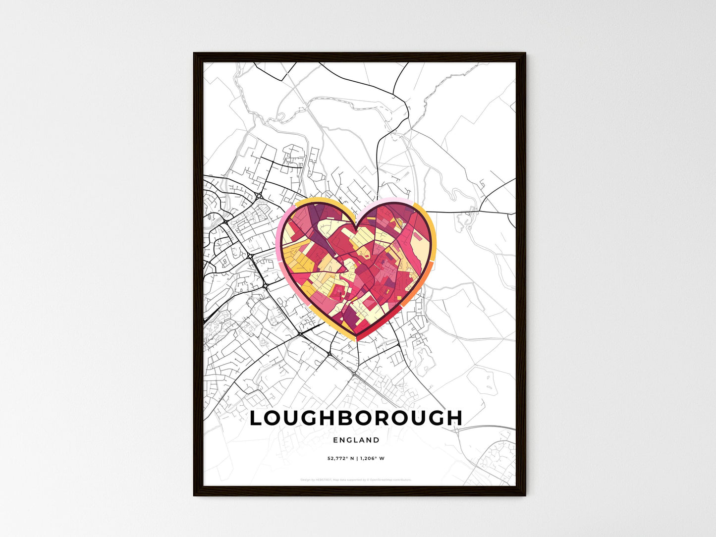 Loughborough England wedding art map with heart icon