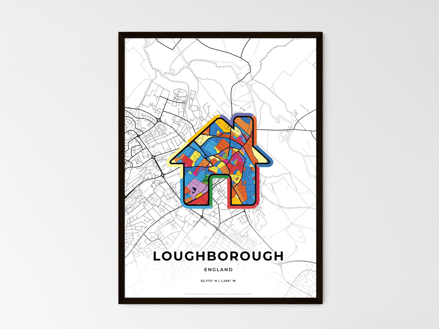 Loughborough England wedding art map with home icon