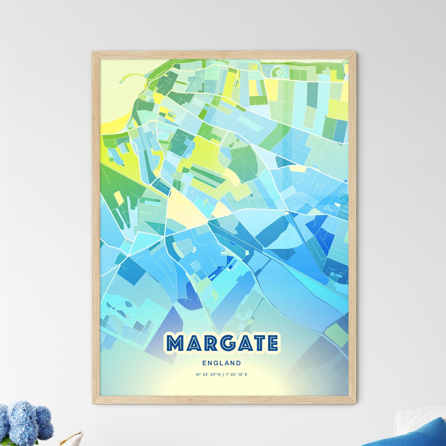 Colorful MARGATE ENGLAND Fine Art Map Cool Blue