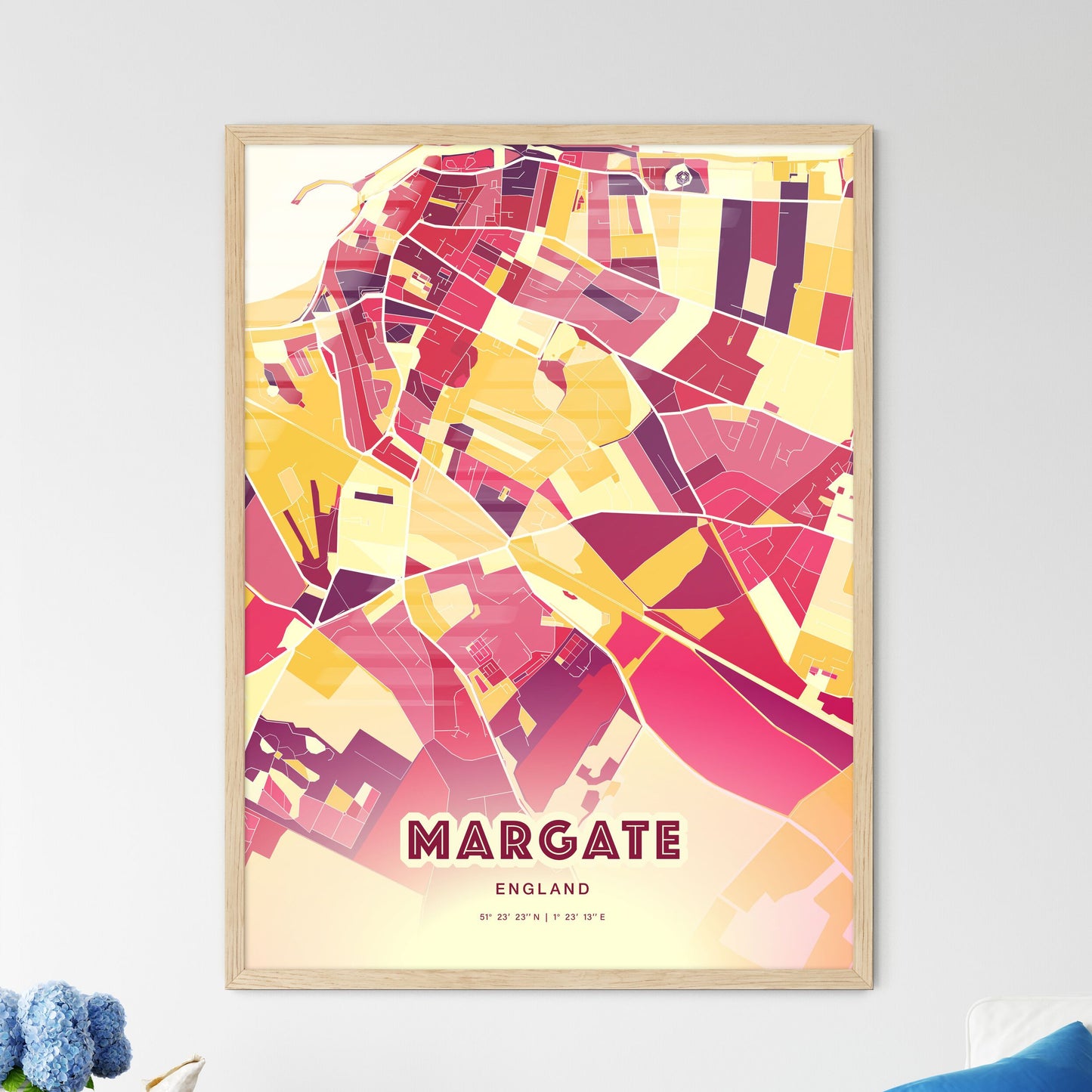 Colorful MARGATE ENGLAND Fine Art Map Hot Red