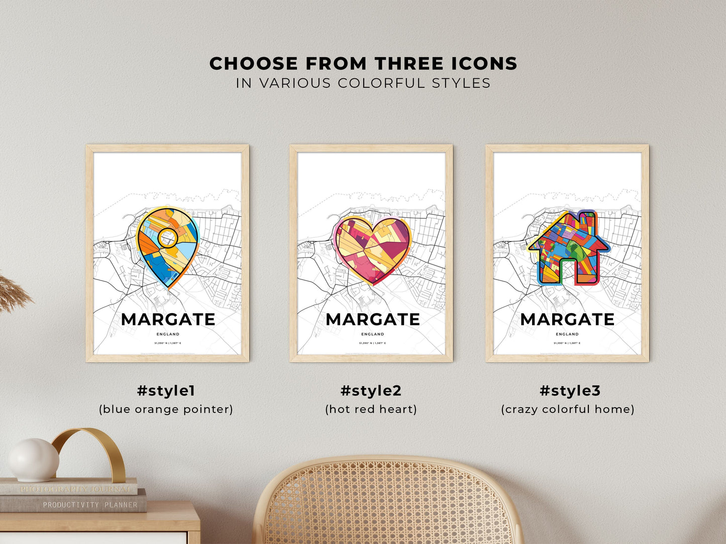 Margate England maps with colorful icons