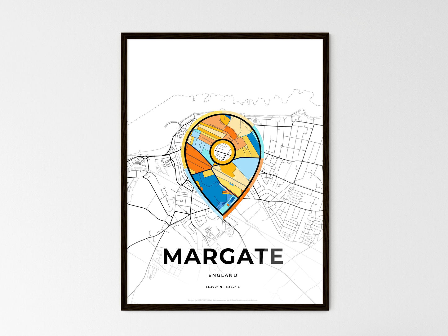 Margate England wedding art map with pointer icon