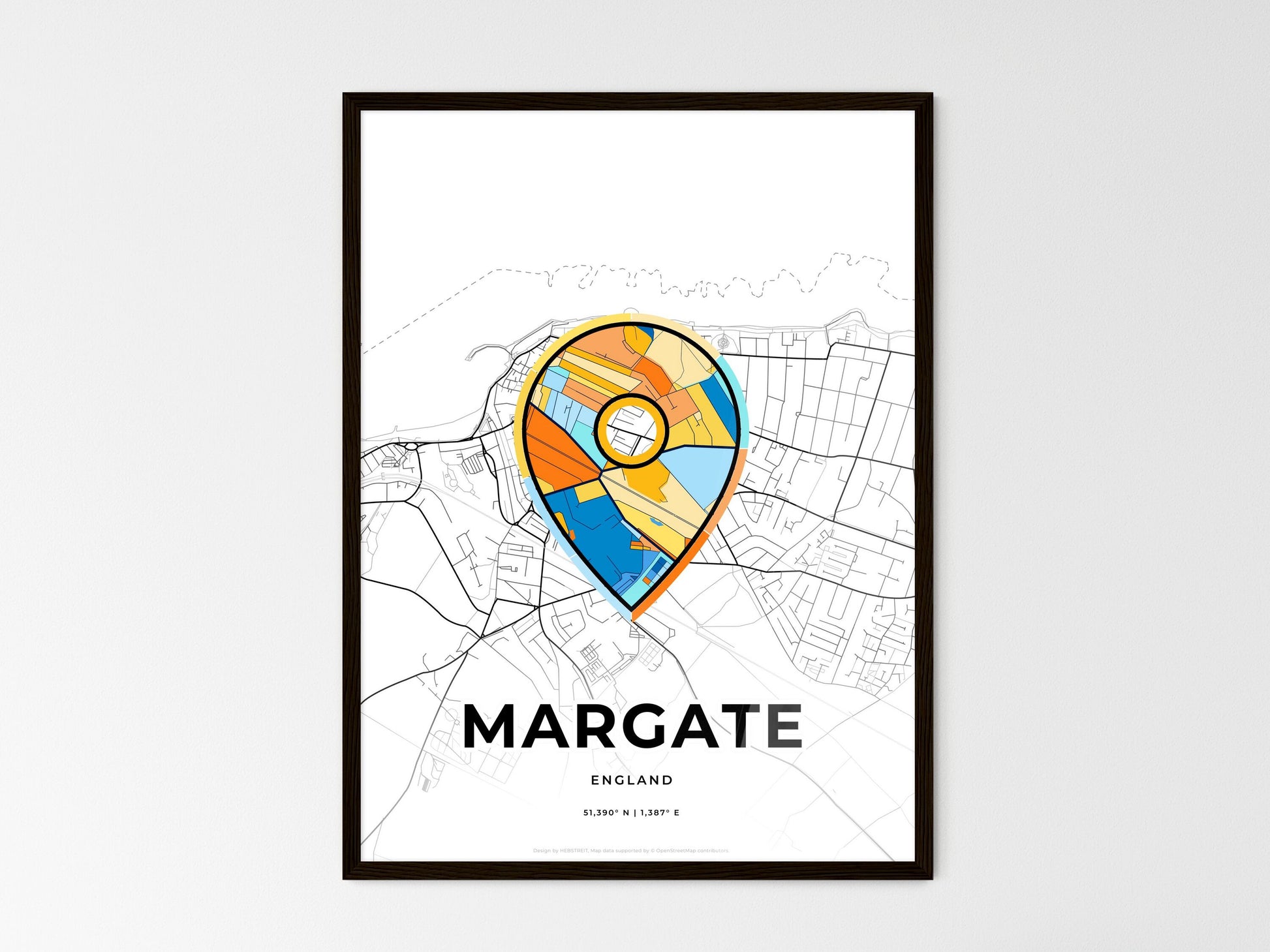 Margate England wedding art map with pointer icon