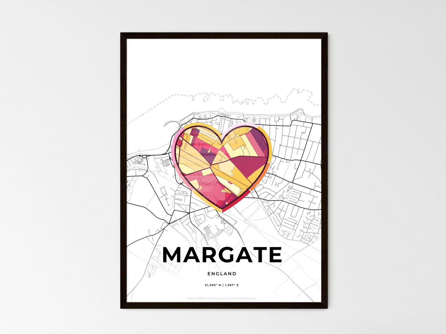 Margate England wedding art map with heart icon