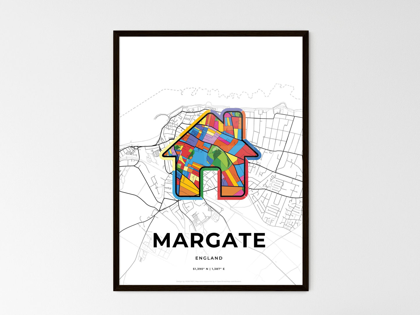 Margate England wedding art map with home icon