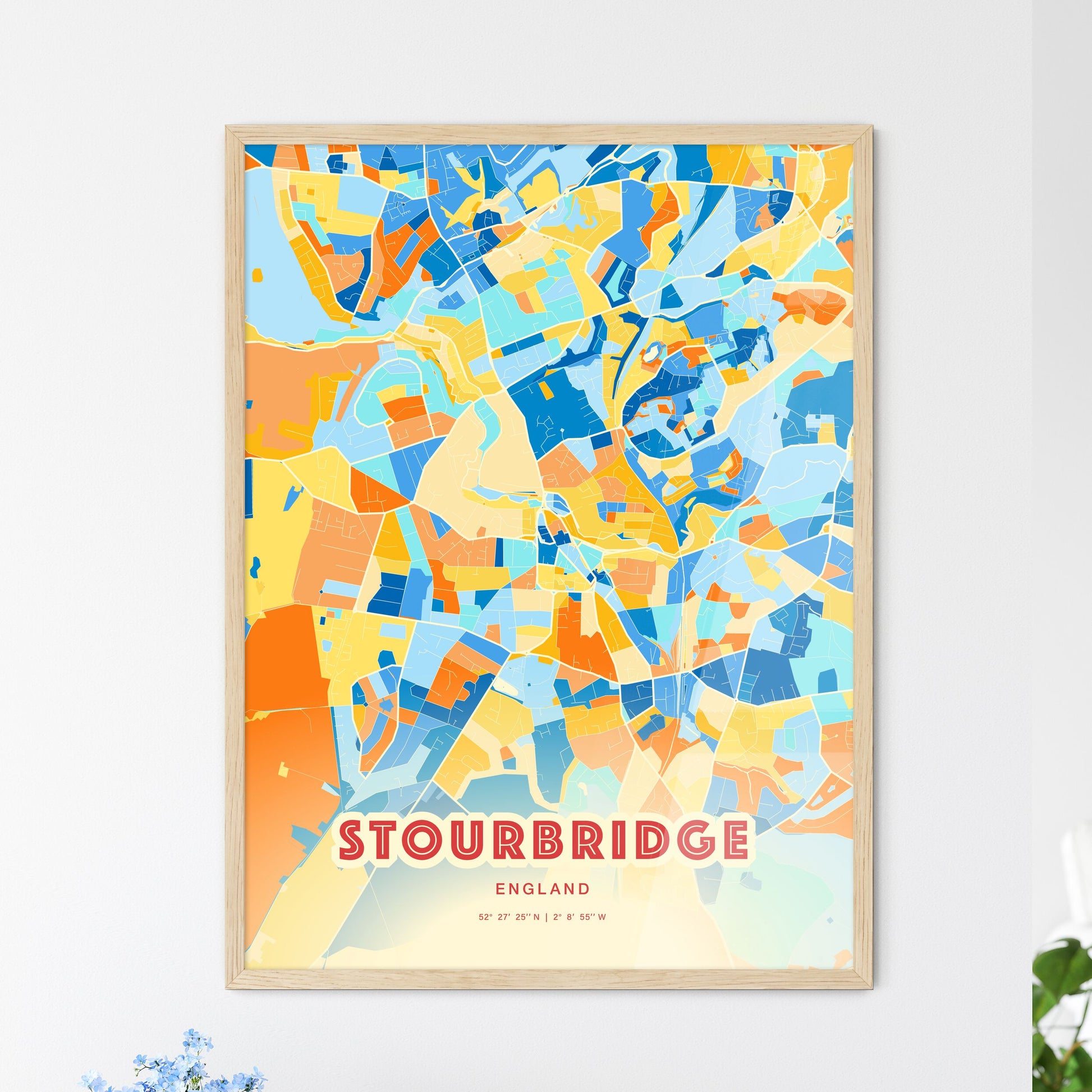 Colorful STOURBRIDGE ENGLAND Fine Art Map Blue Orange