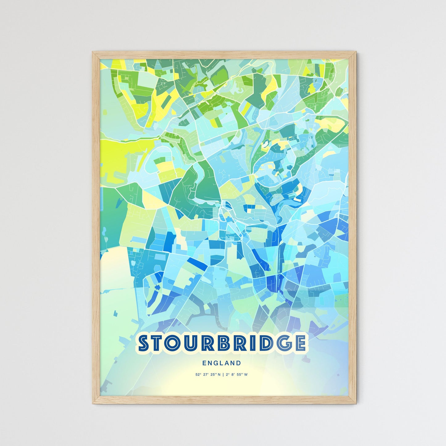 Colorful STOURBRIDGE ENGLAND Fine Art Map Cool Blue