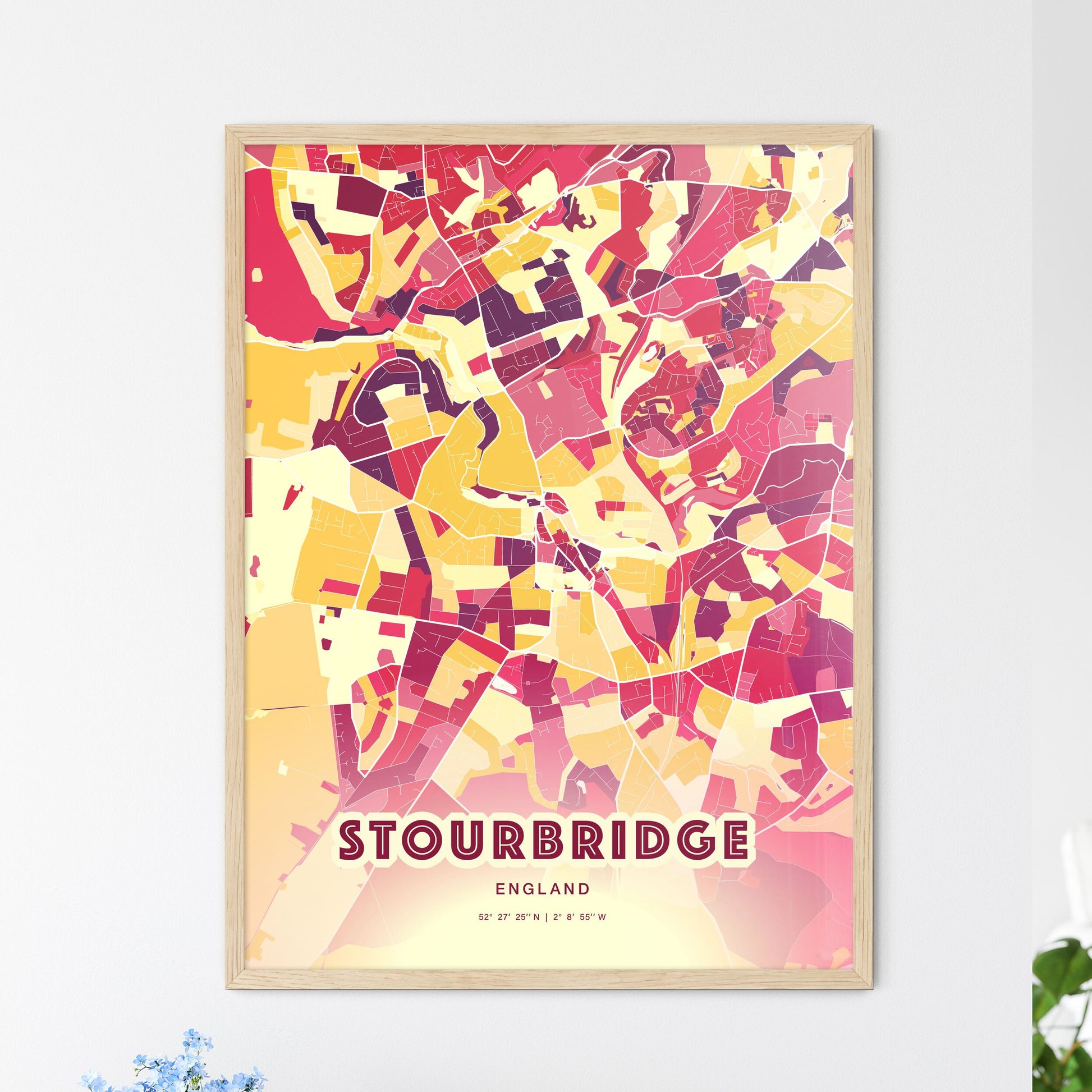 Colorful STOURBRIDGE ENGLAND Fine Art Map Hot Red