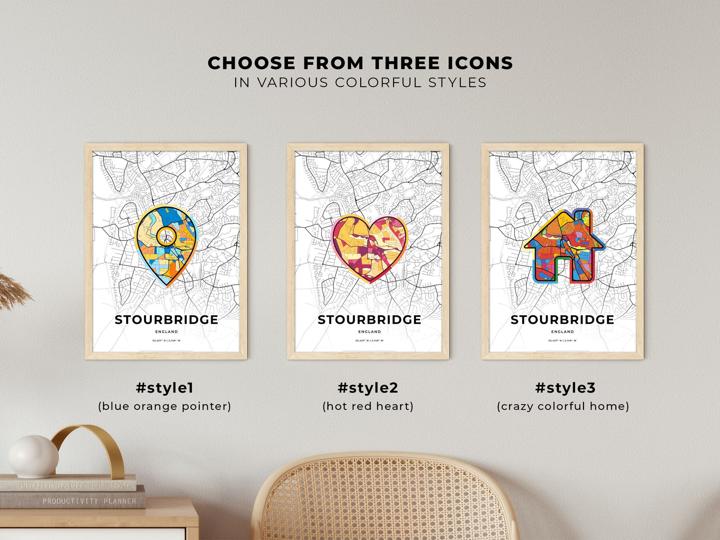 Stourbridge England maps with colorful icons