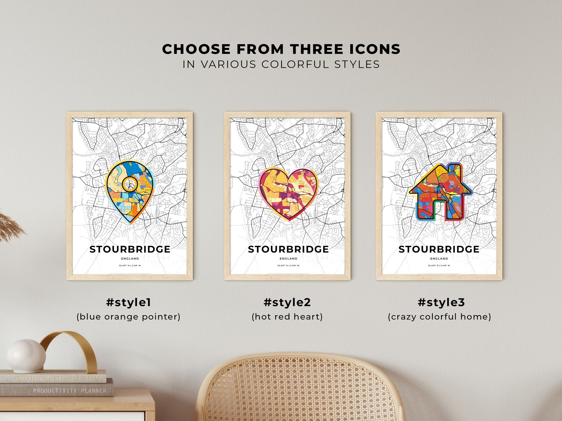 Stourbridge England maps with colorful icons