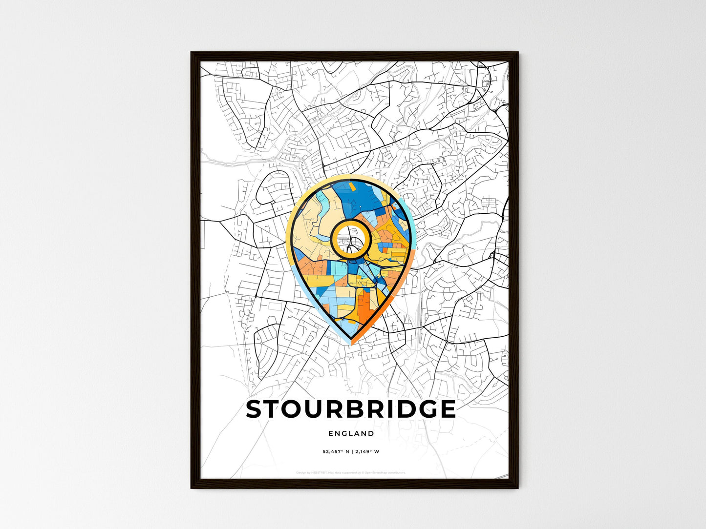 Stourbridge England wedding art map with pointer icon