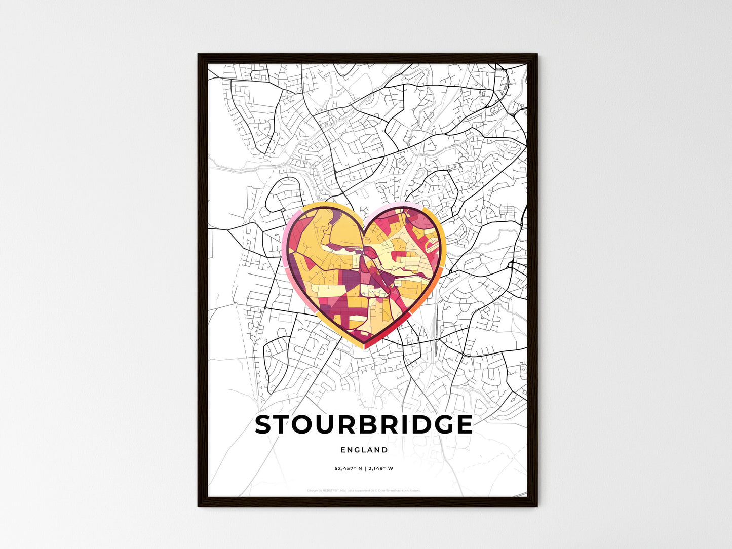 Stourbridge England wedding art map with heart icon