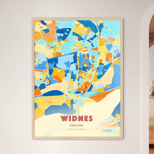 Colorful Widnes England Fine Art Map Blue Orange