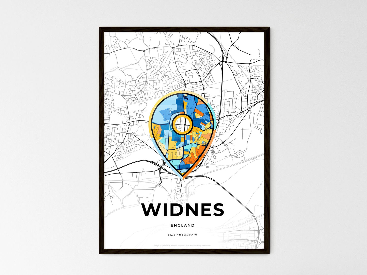 Widnes England wedding art map with pointer icon