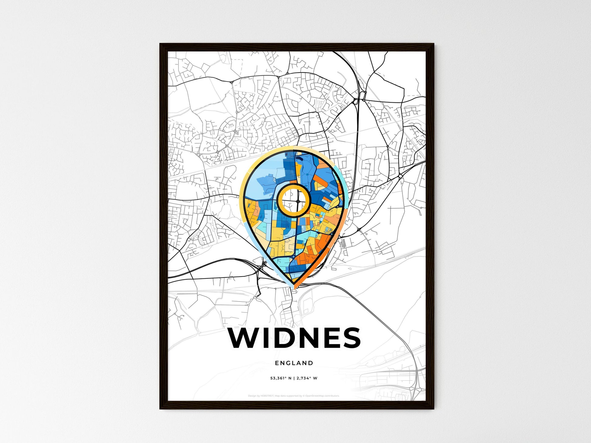 Widnes England wedding art map with pointer icon
