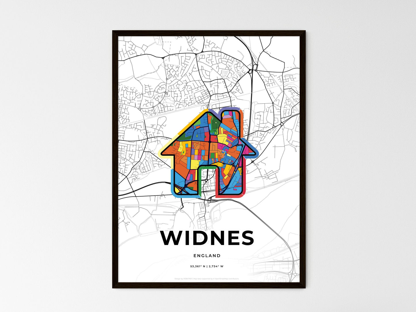 Widnes England wedding art map with home icon