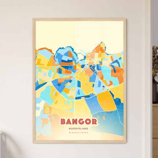 Colorful Bangor Northern Ireland Fine Art Map Blue Orange