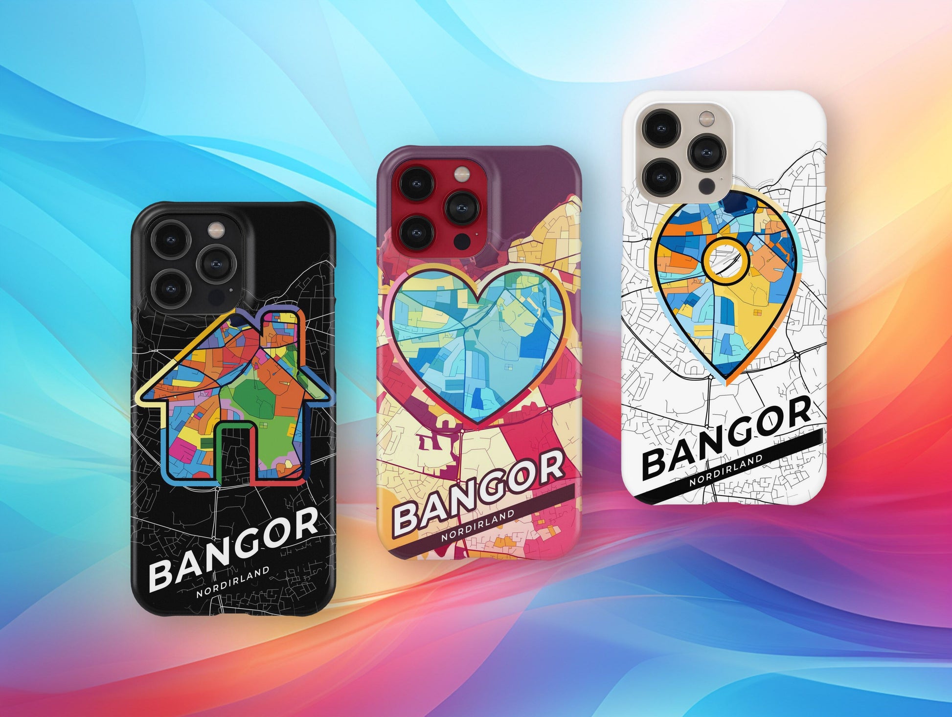 Bangor Northern Ireland slim phone case with colorful icon. Birthday, wedding or housewarming gift. Couple match cases.