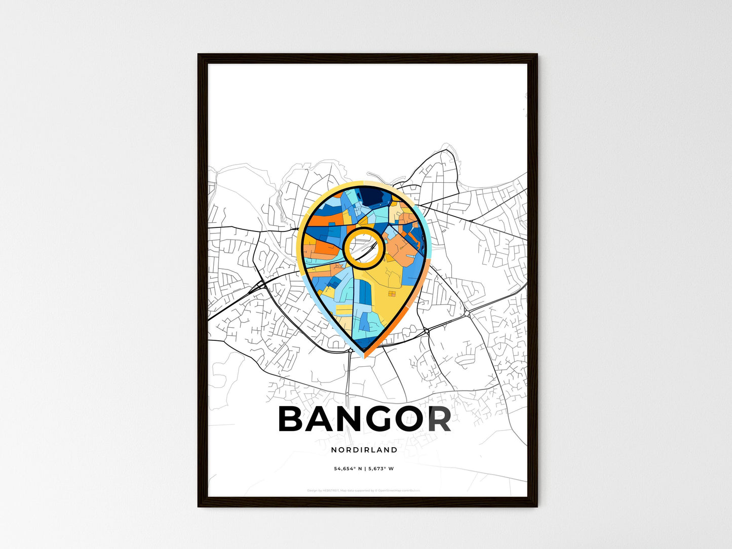 Bangor Northern Ireland wedding art map with pointer icon