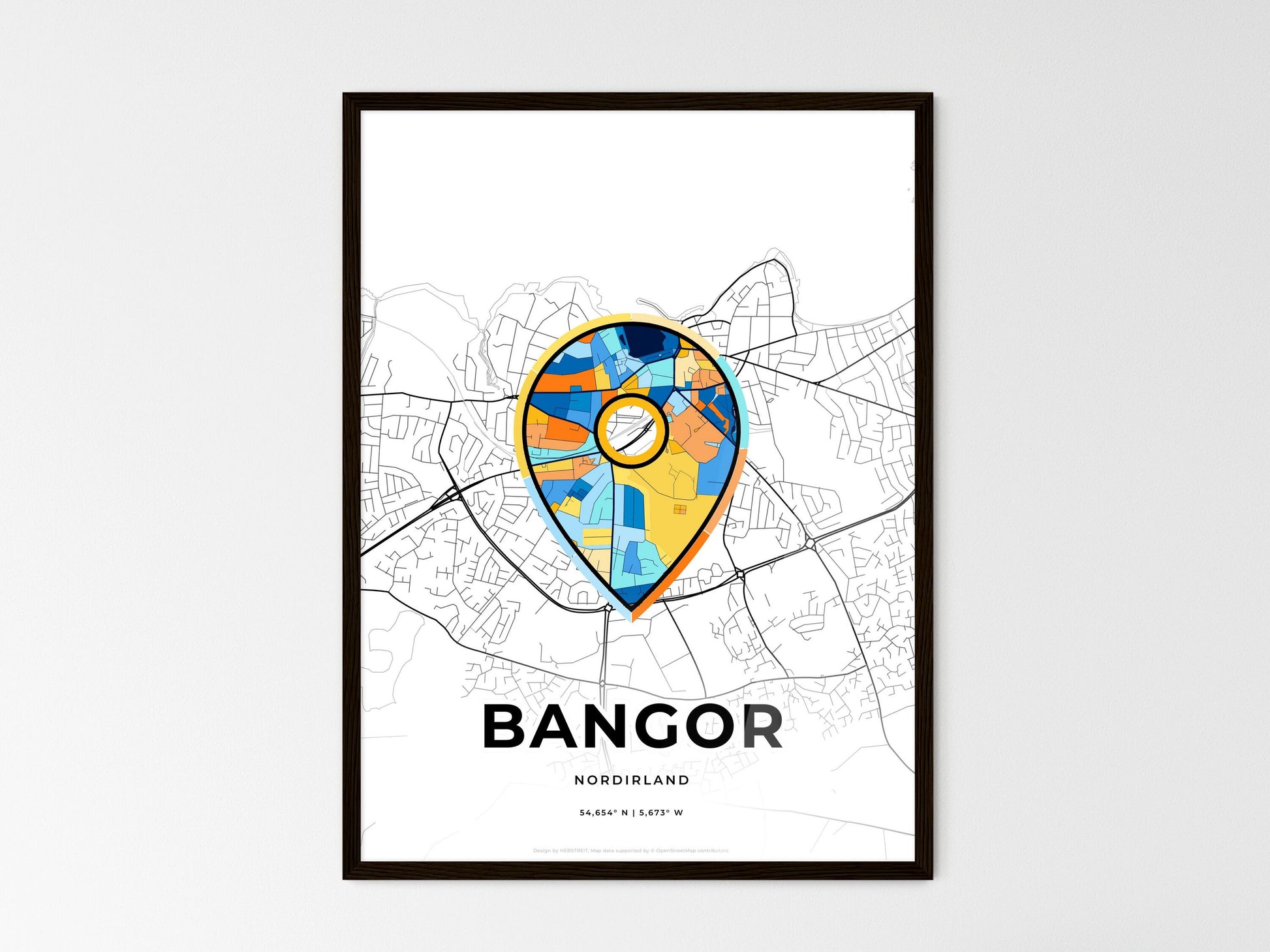 Bangor Northern Ireland wedding art map with pointer icon