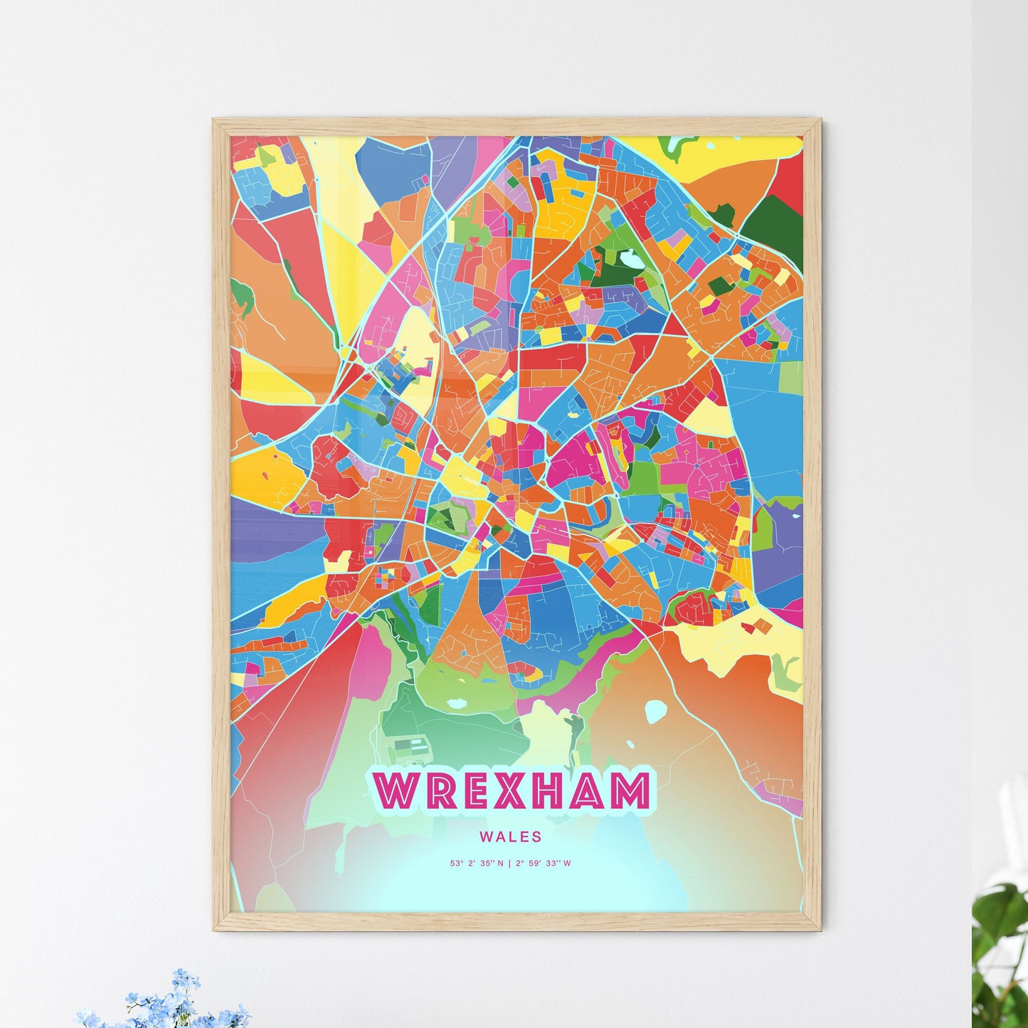 Colorful WREXHAM WALES Fine Art Map Crazy Colors