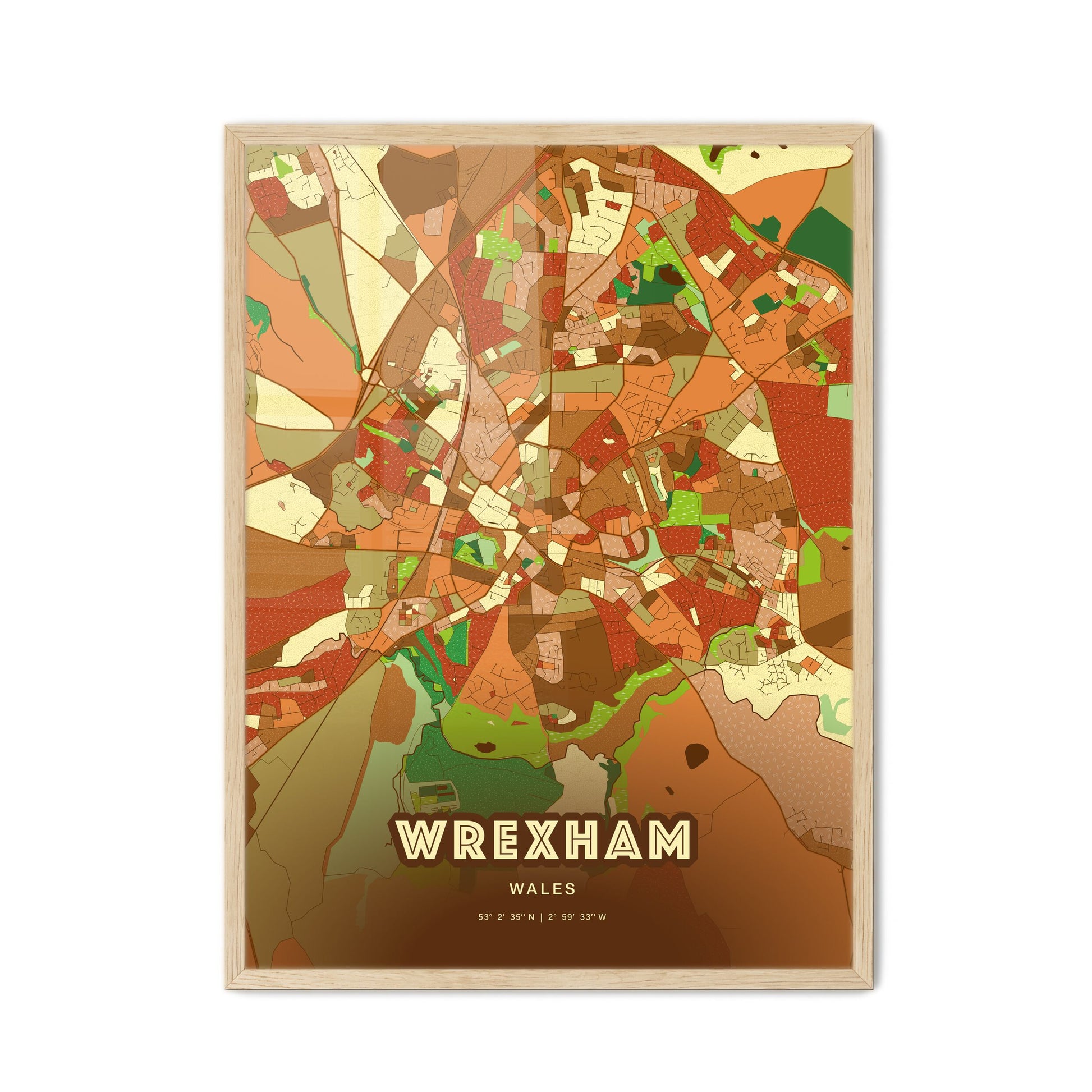 Colorful WREXHAM WALES Fine Art Map Farmhouse