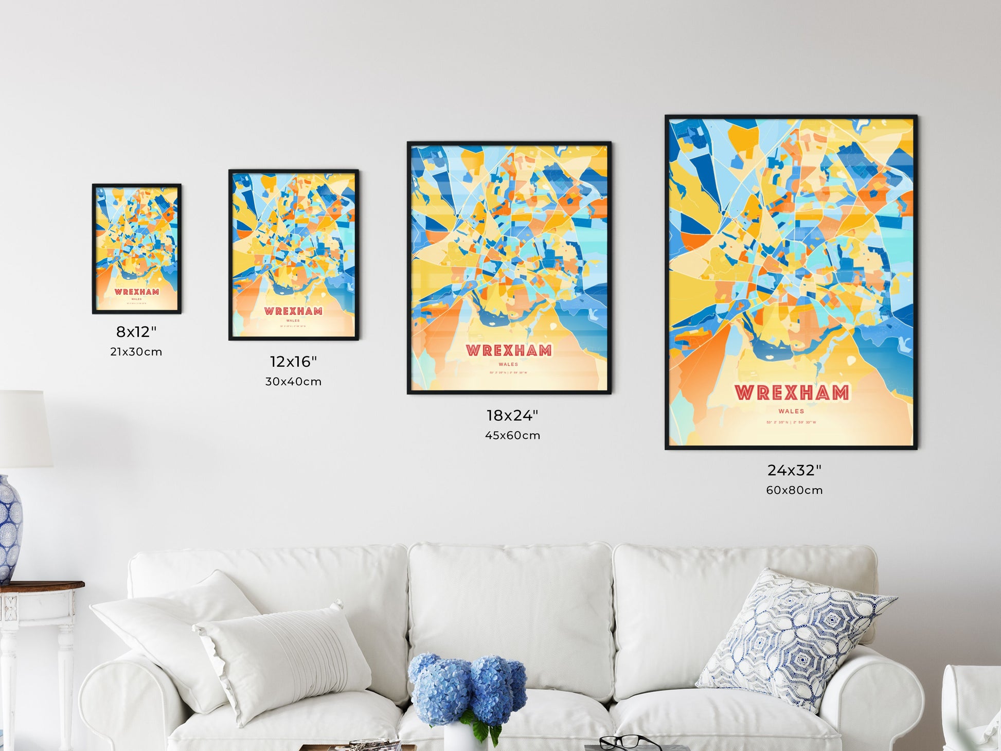 Colorful WREXHAM WALES Fine Art Map Blue Orange