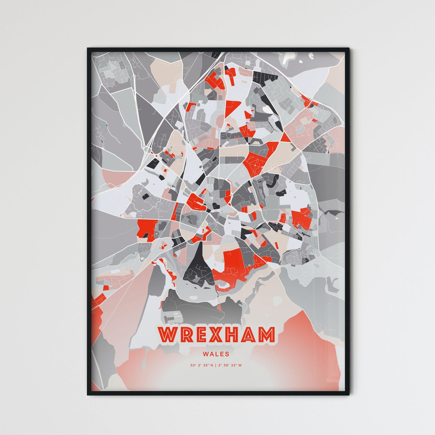 Colorful WREXHAM WALES Fine Art Map Modern