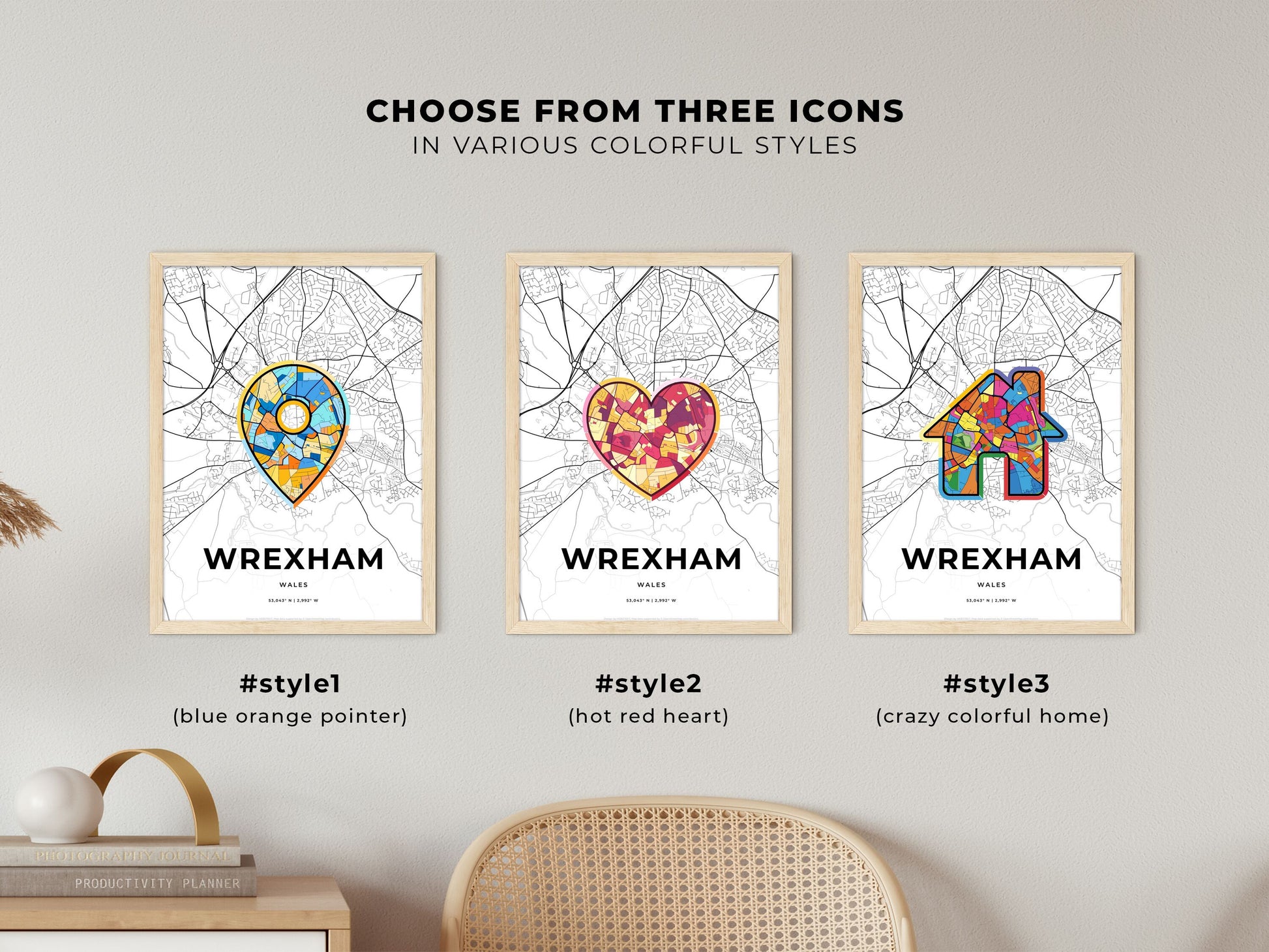 Wrexham Wales maps with colorful icons