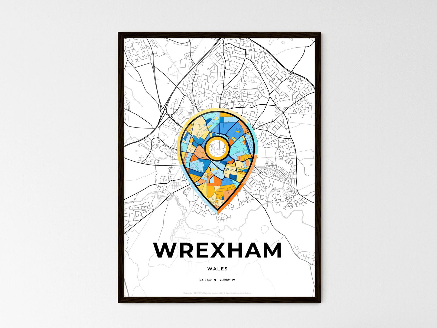 Wrexham Wales wedding art map with pointer icon
