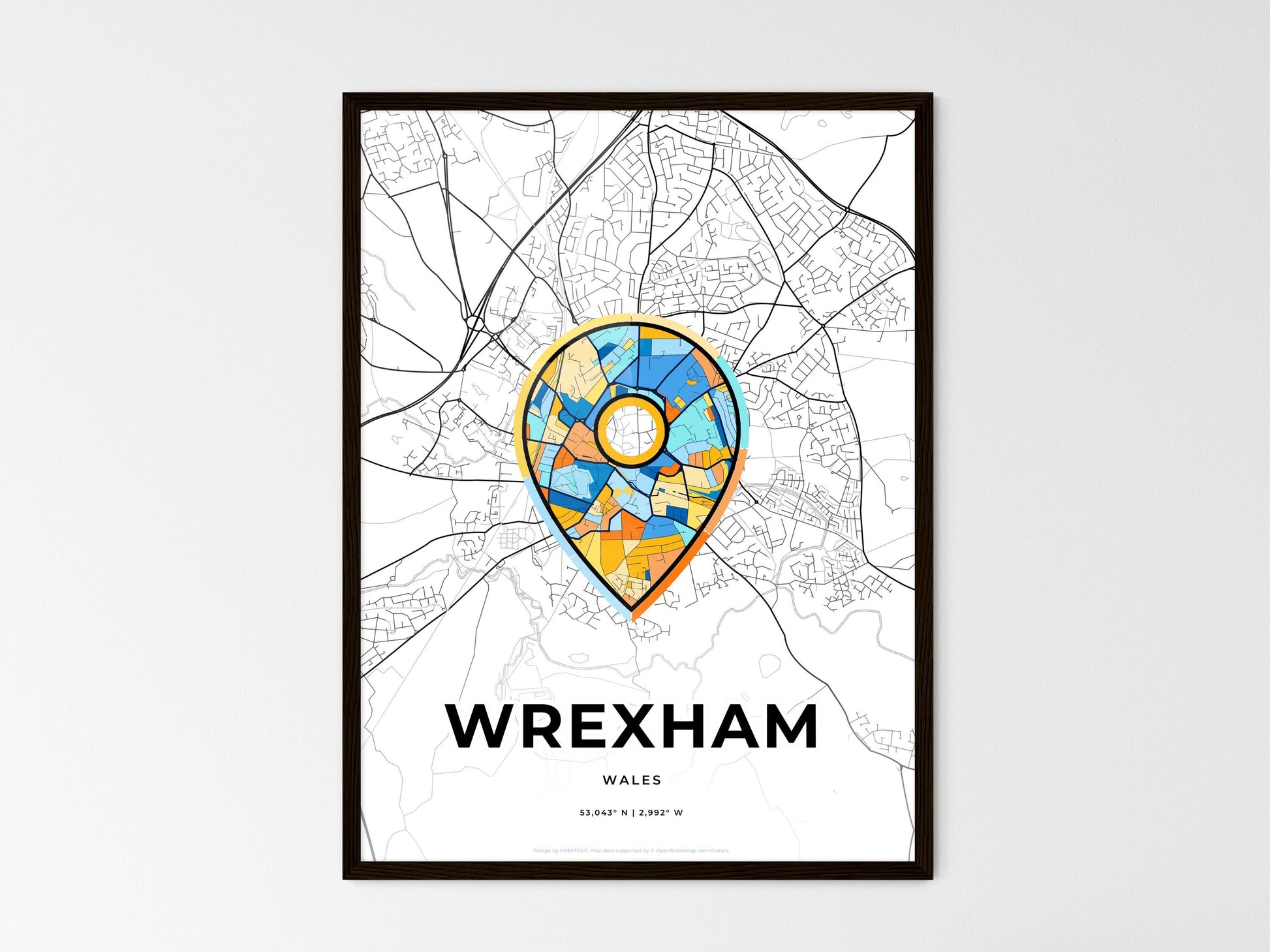 Wrexham Wales wedding art map with pointer icon