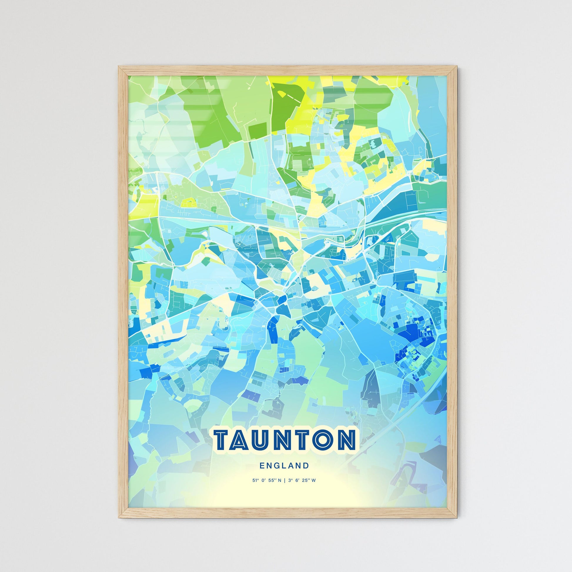 Colorful TAUNTON ENGLAND Fine Art Map Cool Blue