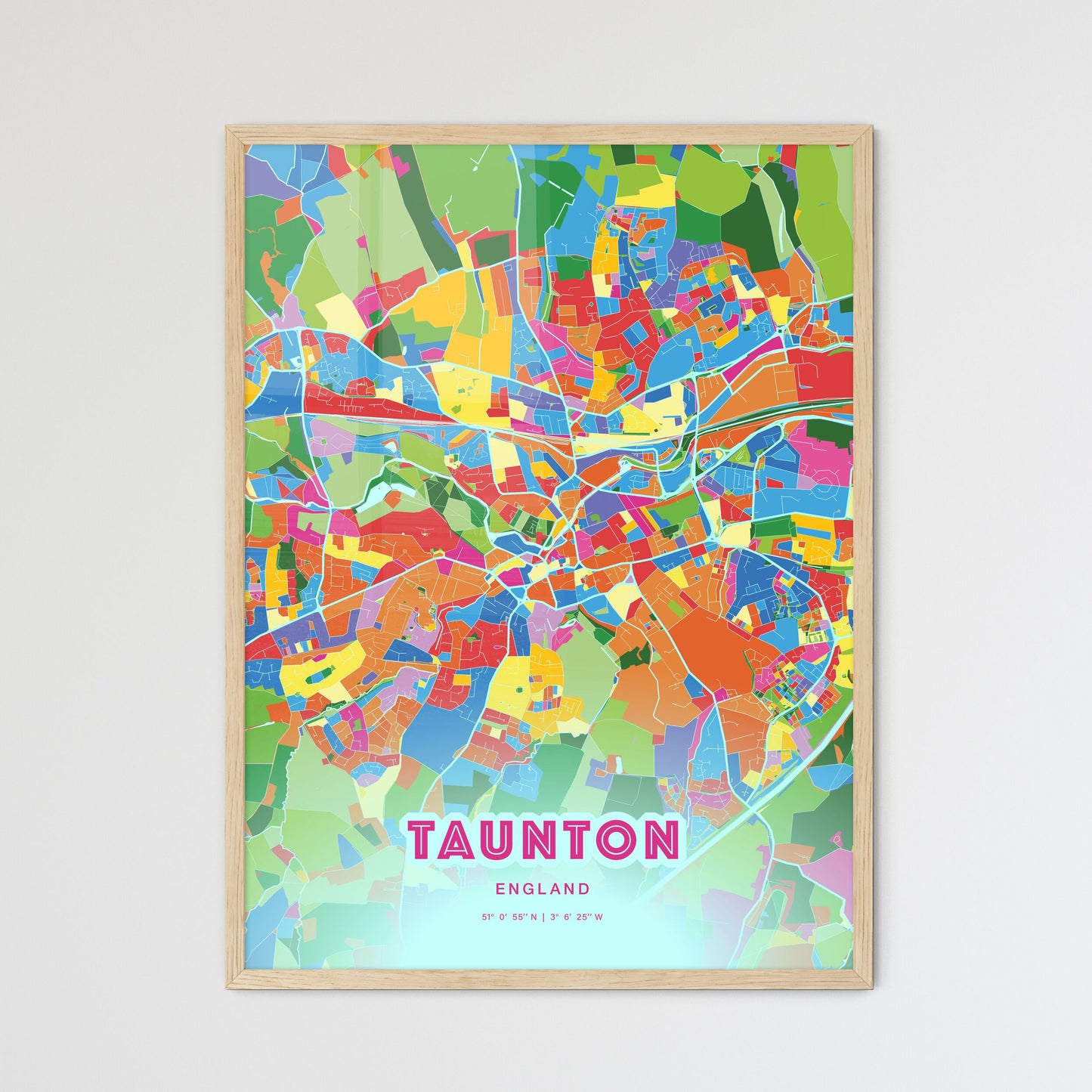 Colorful TAUNTON ENGLAND Fine Art Map Crazy Colors