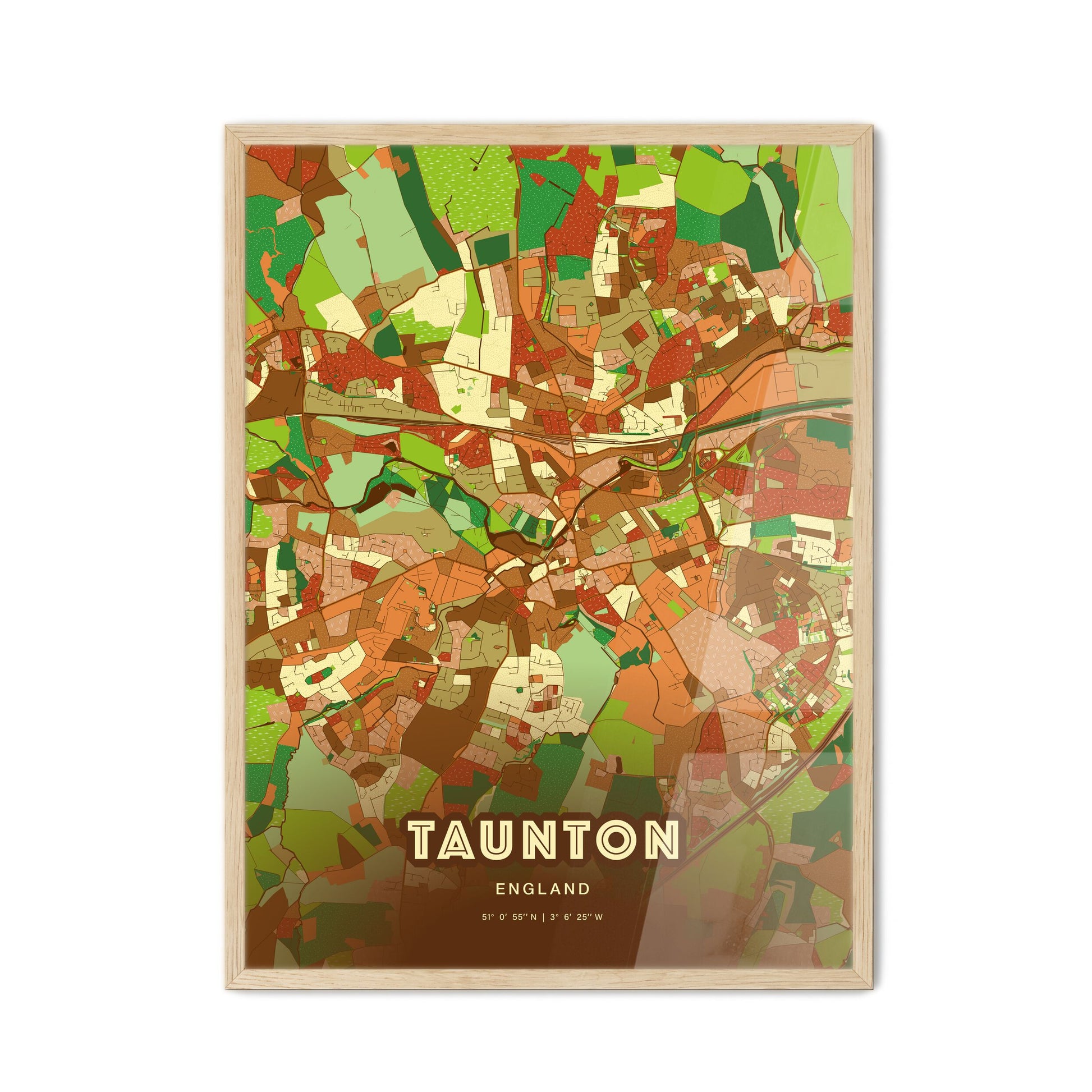 Colorful TAUNTON ENGLAND Fine Art Map Farmhouse